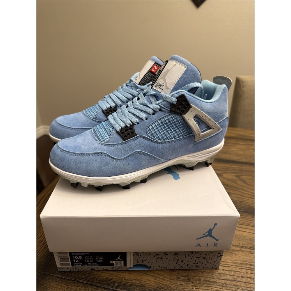 Custom Air Jordan 4 University Blue Football Cleats  Mens Size 10.5 - Picture 3 of 8